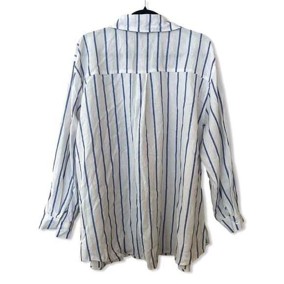 SNDYS Revolve Isla Shirt white Blue Stripe blouse quiet luxury Resort NWT M - Picture 6 of 10